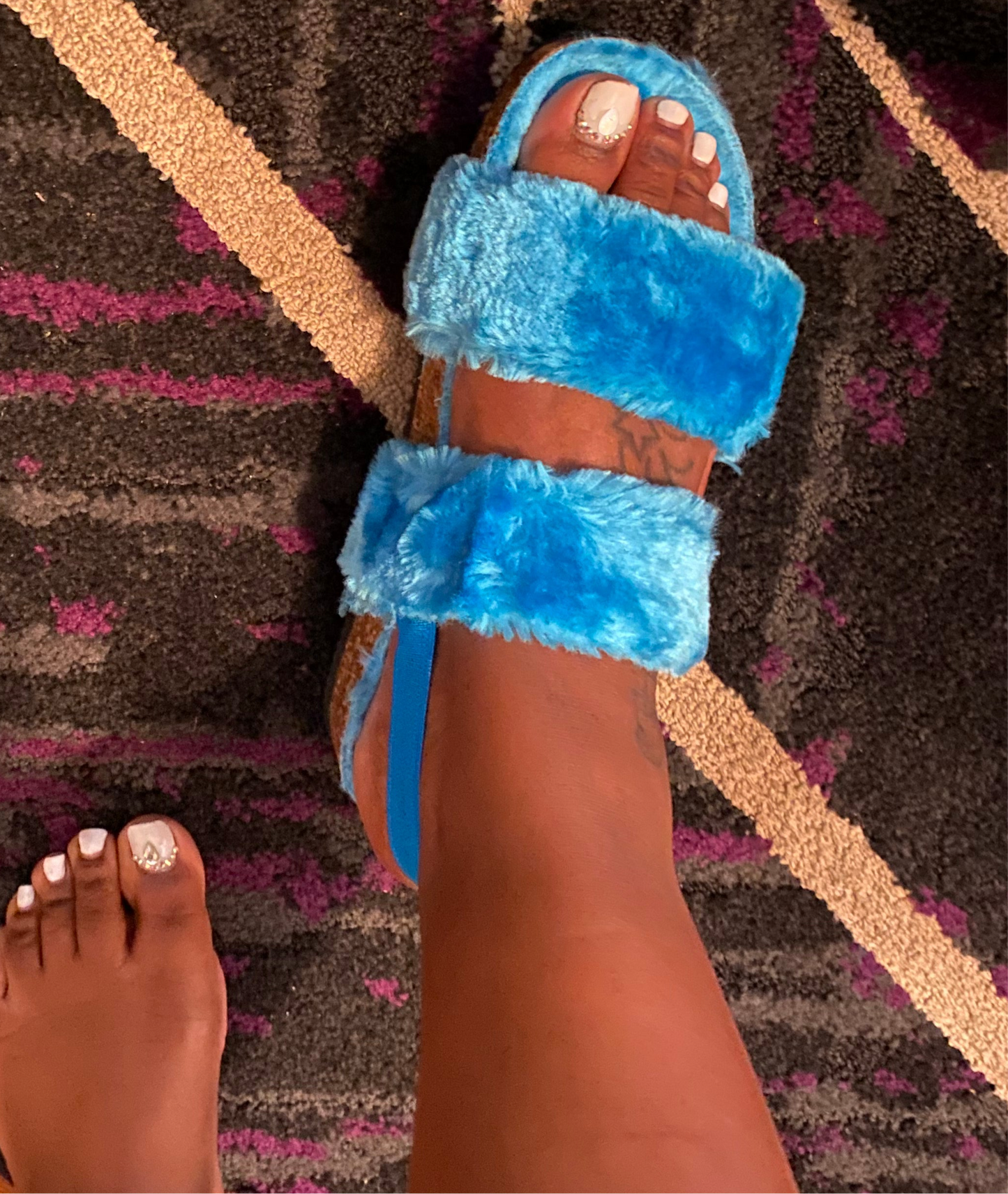 Cozy’s Blue Fuzzy Slipper Sandals