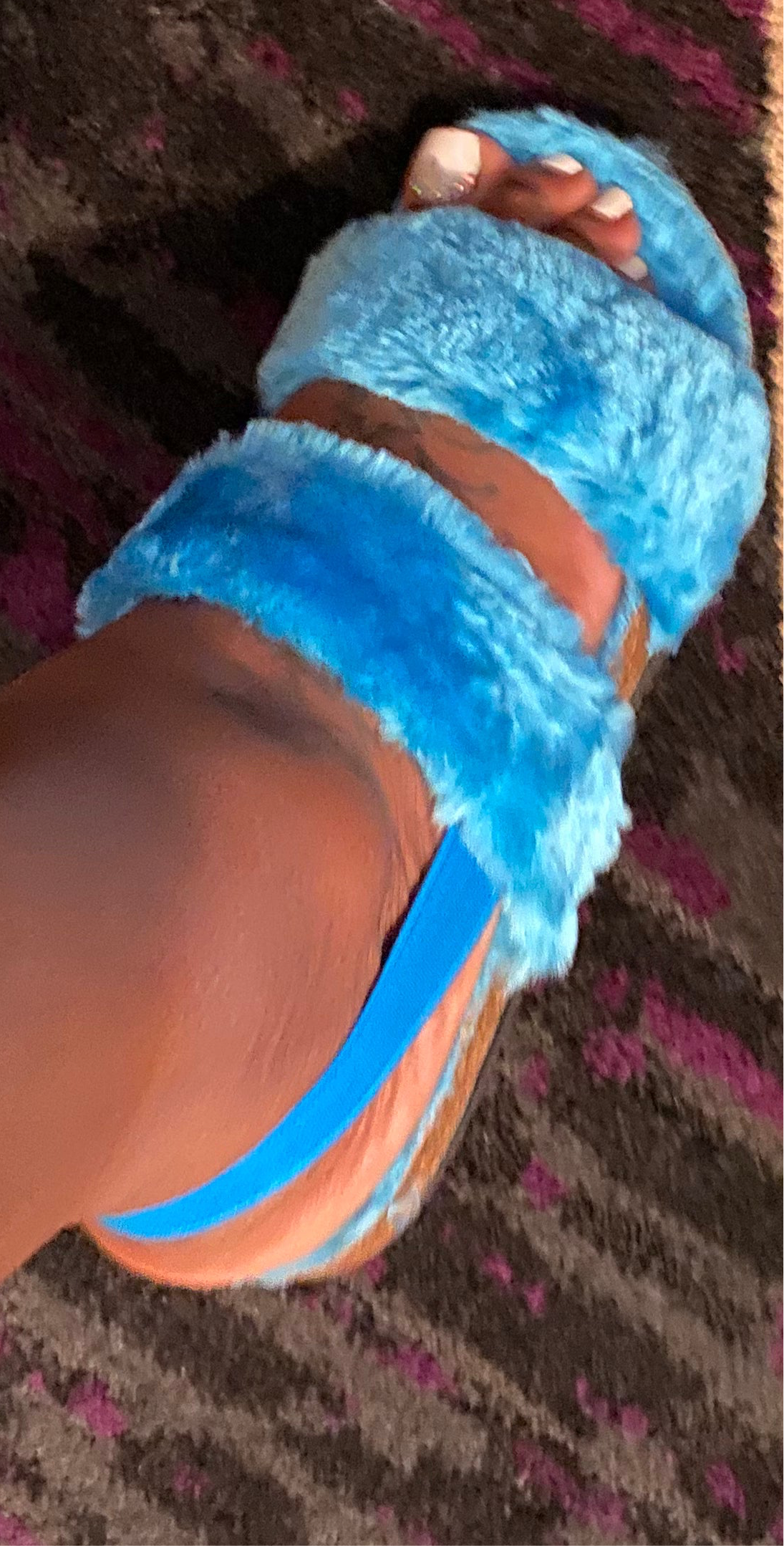 Cozy’s Blue Fuzzy Slipper Sandals