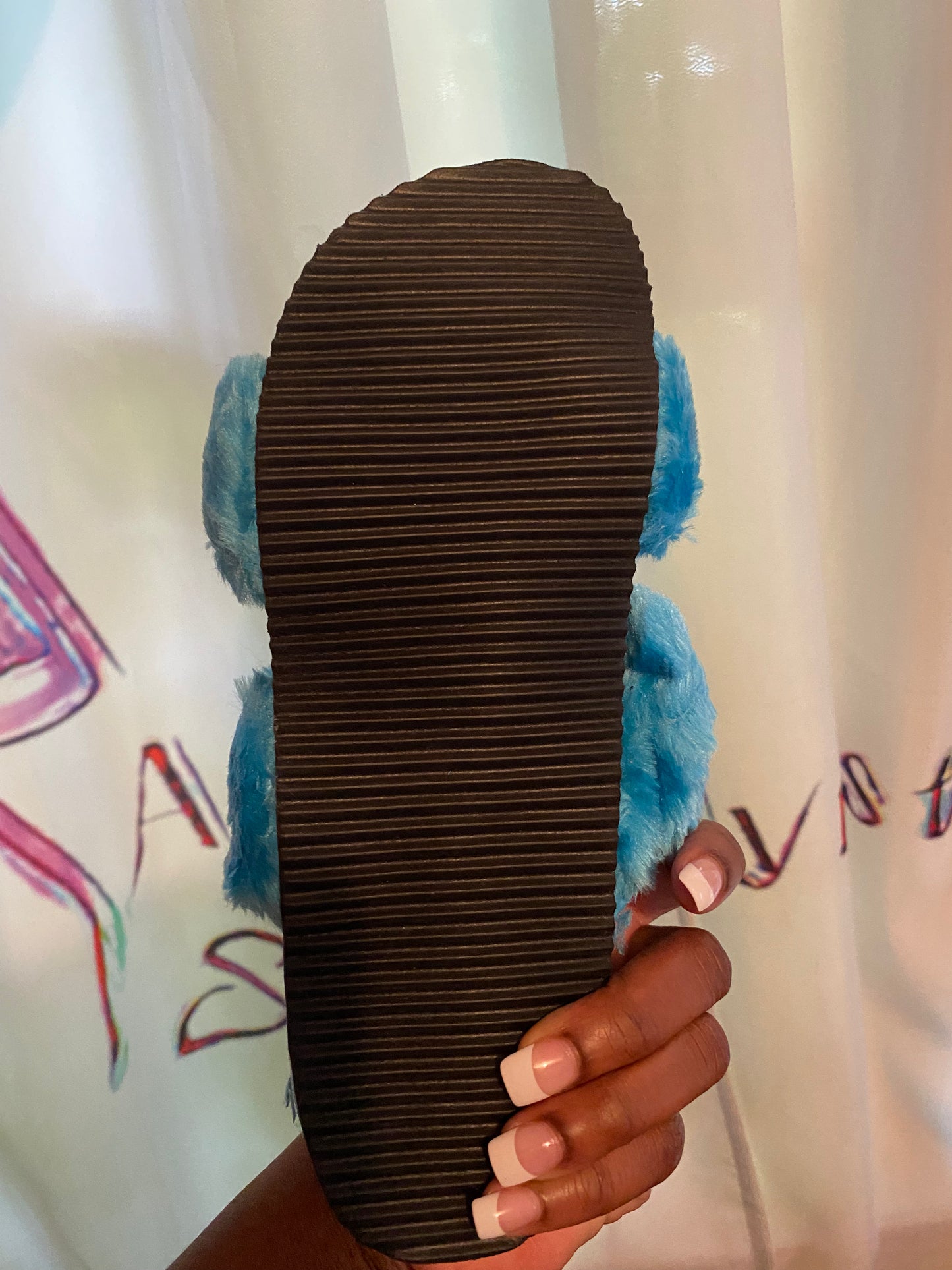 Cozy’s Blue Fuzzy Slipper Sandals