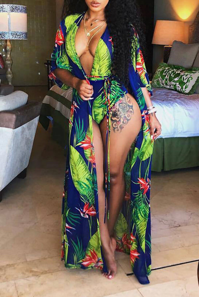 “Caribbean Babe” Women’s One Piece Swimsuit with Coverup