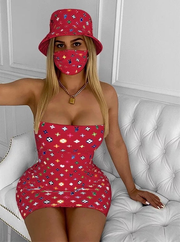 Dynasty Apparel 3-Piece Halter Dress, Hat & Matching Mask Set | Luxe Statement Collection