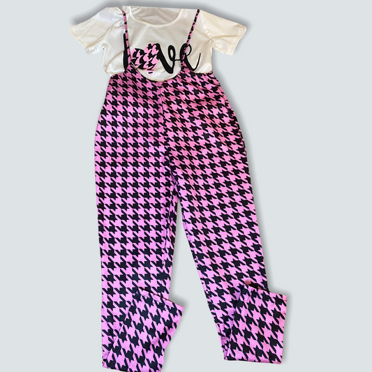 Ladies Plaid and Lovely Jumpsuit One Piece and Matching Shirt Set
